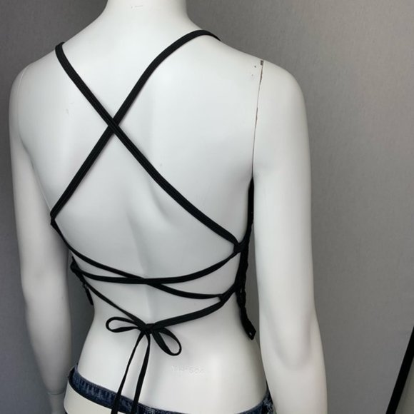 Backless Lace Up Crochet Halter Crop Tank Top - Picture 2 of 5